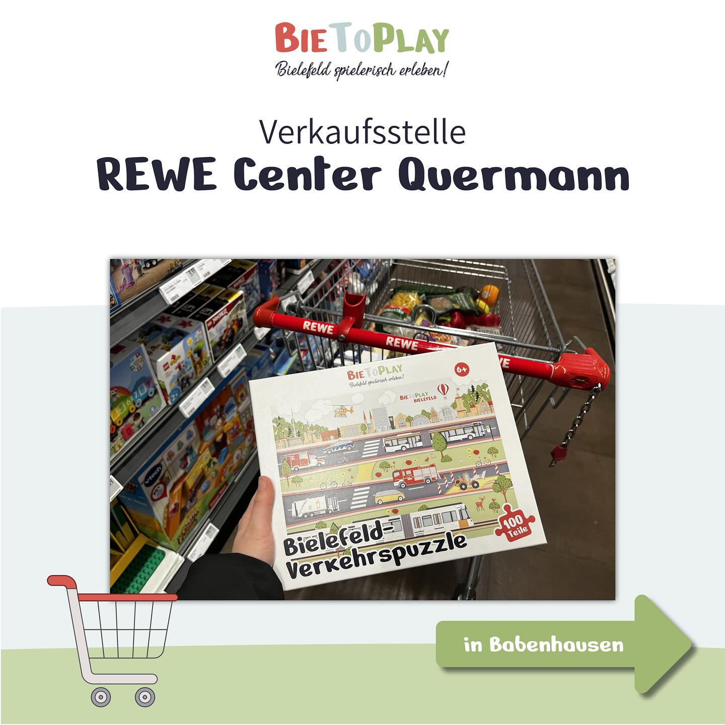 @rewe_quermann bietet ein unfassbar vielfältiges Sortiment zum Einkaufen, darunter zahlreiche Produkte mit regionalem Bezug ? Im Spielwarenregal haben sich daher unser Bielefeld- und Verkehrspuzzle sowie ganz frisch auch das Malbuch eingereiht ??️
Wer den Einkauf direkt mit der Geschenkeauswahl für Nikolaus oder Weihnachten verbinden möchte, ist hier genau richtig ??
Auf dem Spielteppich im zweiten Slide lässt sich zumindest die Richtung vom ReweQ erahnen, Babenhausen passte nicht mehr ganz drauf ?
.
.
.
#bielefeldspielteppich #bietoplay #spielteppich #bielefeld #spielteppichbielefeld #bielefelderleben #bielefeldentdecken #liebefeld #meinbielefeld #bielefeldliebe #bielefeldjetzt #stadtbielefeld #bielefelder #leineweberstadt #altstadtbielefeld #altermarktbielefeld #bielefeldcity #daskommtausbielefeld #ostwestfalen #teutoburgerwald #meinteuto #jabanstoetz #sparrenburg #spielzeug #bielefeldpuzzle #bielefeldmalbuch #shoplocal #geschenke #rewequermann #einkaufen