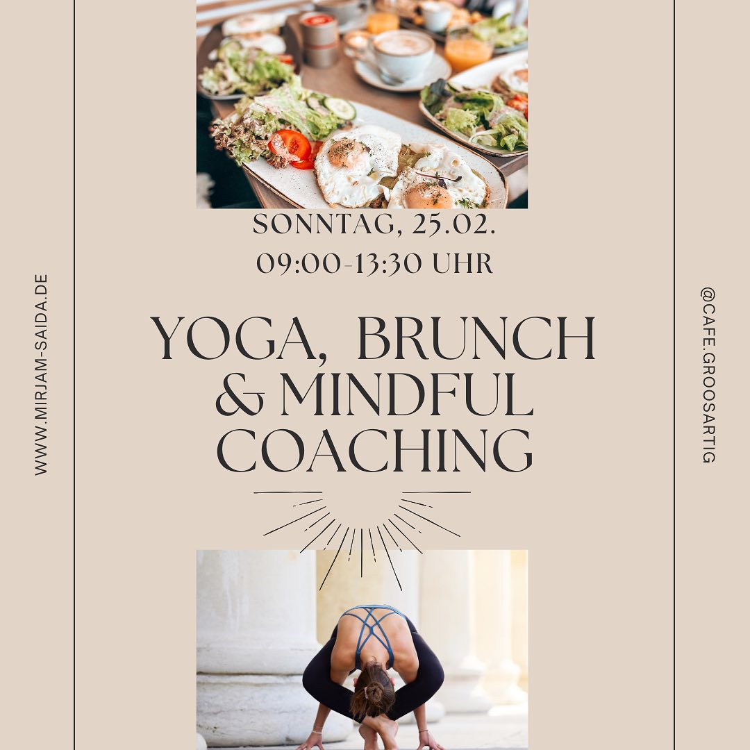 Nach dem Brunch ist vor dem Brunch - unser nächstes Yoga, Brunch & Mindful Coaching Event steht bereits fest & wir freuen uns schon sehr drauf. ?????♀️
SELFCARE FÜR MIND, BODY & HEART
Sei bei unserem dritten Event dabei am Sonntag, den 25. Februar. Alles rund ums Thema LEICHTIGKEIT - im Leben & auf der Matte. 
Denn bereits auf der Matte können wir das üben, indem wir Stabiität aufbauen und aus dieser Leichtigkeit entstehen lassen. Kraftvoll und leicht zu gleich. Ohne unsere Erdung, unsere Stabilität, hätten wir nicht den Mut Neues auszuprobieren und Altes gehen zu lassen. Wir brauchen beides. Stabilität und Leichtigkeit. Sich seiner Wurzeln bewusst zu sein, Vertrauen zu haben und aus dieser Haltung heraus Leichtigkeit finden, und damit die Freiheit, das Leben so zu gestalten wie du es dir wünscht. 
Yoga kann so viel mehr sein, wenn wir die Dinge die wir auf unserer Yogamatte lernen direkt mit in unser Leben abseits der Matte nehmen. ✨
Wir freuen uns, diesen besonderen Morgen mit dir zu verbringen, 
Mirjam, Maike & Monica
________________________
DEINE ANMELDUNG:
✨ Early Bird Preis noch bis 14. Februar
möglich! (begrenzte Tickets)
✨ Auch als Gutschein zum Verschenken im Café gROOSartig erhältlich
✨ Schreibe mir eine E-Mail für deine Anmeldung (info@mirjam-saida.de)
EARLY BIRD: 69, - Euro Einzelticket
PREIS REGULAR: 79,- Euro Einzelticket
#munichyoga #münchenyoga #yogaevent #yogabrunch #qualitytime #yogacommunity #mindfulcoaching #yogatime