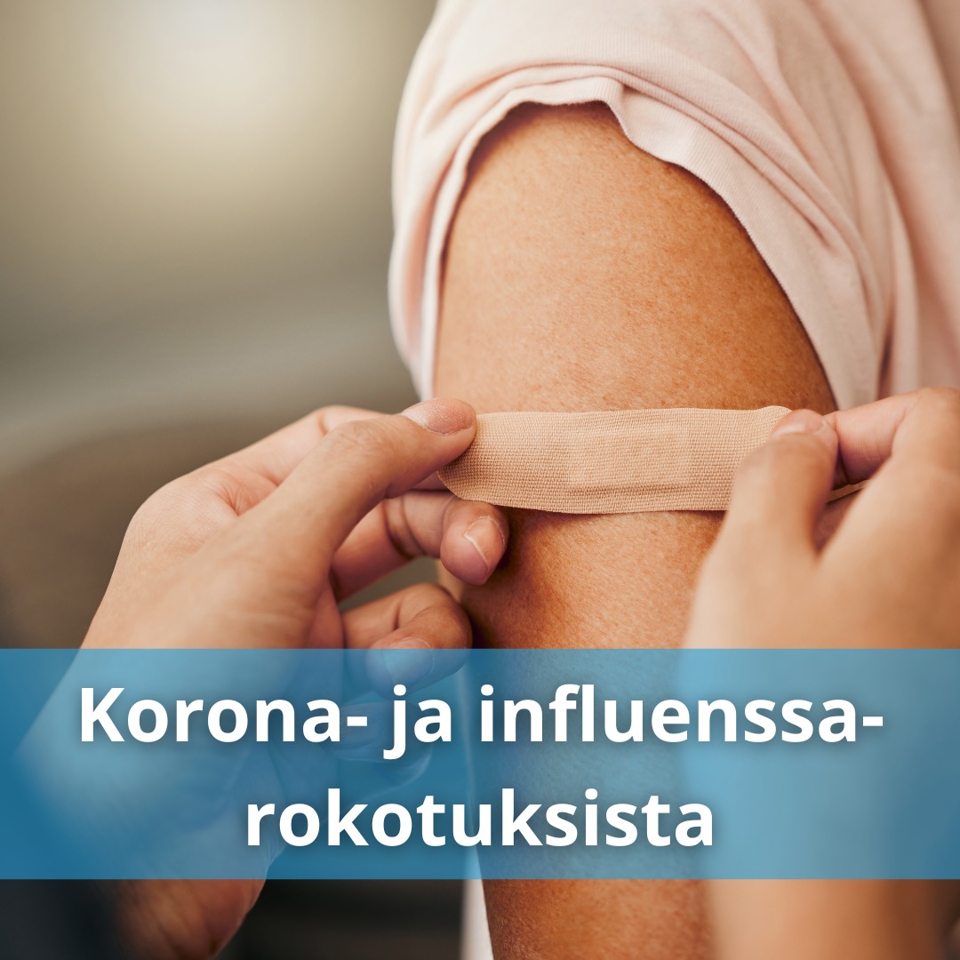 Korona- ja influenssarokotukset: yli 65-vuotiaat ja riskiryhmiin kuuluvat yli 18-vuotiaat voivat nyt varata rokotusajan
Nyt ajan syksyn tehosterokotukseen voivat varata:
▪ Kaikki yli 65-vuotta täyttäneet ja sitä vanhemmat
▪ Riskiryhmiin kuuluvat yli 18-vuotiaat.
Ajanvaraus:
▪ Keiturin Soten rokotusajanvarauksen numero 044 715 3236 palvelee ma-to klo 9–11.30.
▪ 65 vuotta täyttäneet ja sitä vanhemmat voivat varata ajan myös digitaalisesti OmaPirha-palvelussa, jossa on mahdollista asioida myös toisen puolesta.
▪ Alle 65-vuotiaat riskiryhmiin kuuluvat voivat varata ajan ainoastaan puhelimitse.
Rokotuspaikat:
▪ Virtain sosiaali- ja terveysasema, neuvolan tilat
▪ Ruoveden terveysasema, 1. kerroksen röntgenin odotustila
Huom! Tänä vuonna ei järjestetä joukkorokotustilaisuuksia.
Lue aiheesta lisää Pirkanmaan hyvinvointialueen www-sivuilta.