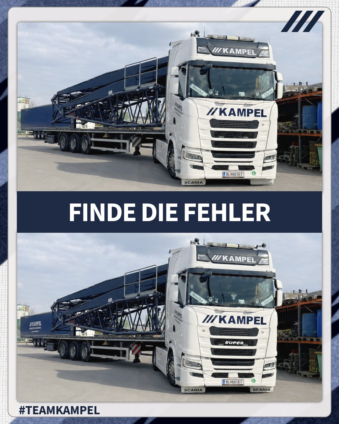 Adleraugen aufgepasst! 🦅👀
Bei unserem Scania 500 S hat sich im oberen Bild der ein oder andere Fehler eingeschlichen.. 😅
Wer entdeckt alle Unterschiede?
Schreibt es uns gerne in die Kommentare! ✍⬇️
Viel Spaß beim Suchen! 🚛🔍
#TeamKampel #FindeDieFehler #Scania #500S #Transport #Fehlersuche