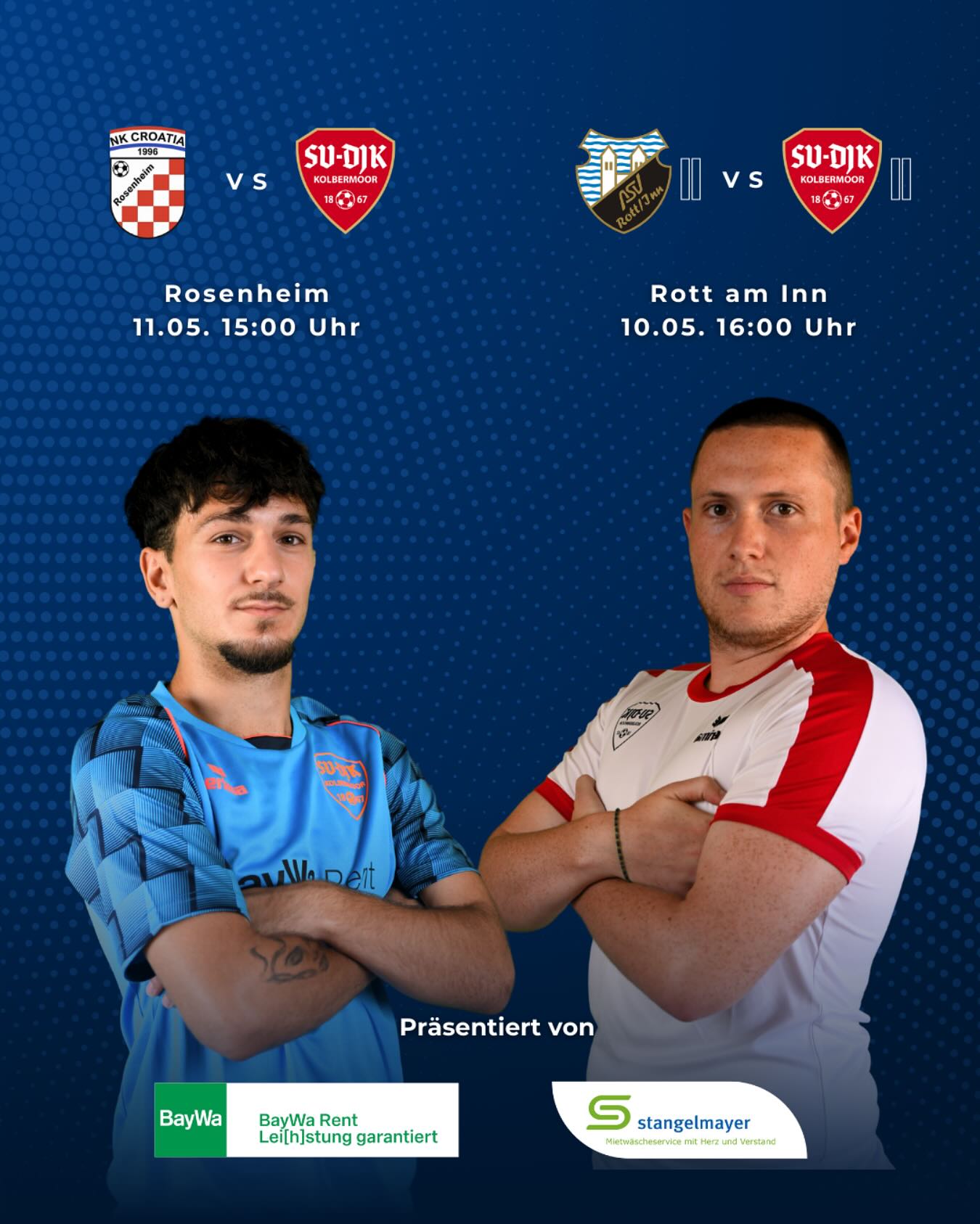 ⚽️Auswärtsspieltag ⚽️
Unsere 2. Herrenmannschaft gastiert heute bei der Reserve des ASV Rott‘s.
Heute gilt es weitere 3 Punkte einzufahren und der Meisterschaft ein weiteres Stück näherzukommen.
Am Sonntag spielt unsere 1. Herrenmannschaft auswärts bei NK Croatia Rosenheim.
Hier ist das Motto Alles geben und weiter den Abstand zu den Abstiegsplätzen zu vergrößern.
Kommt gerne vorbei und unterstützt die Jungs! ❤️?
#UNSschreibtmanGEMEINSAM #bfv #fussball #kolbermoor #svdjk #kreisklasse #cklasse