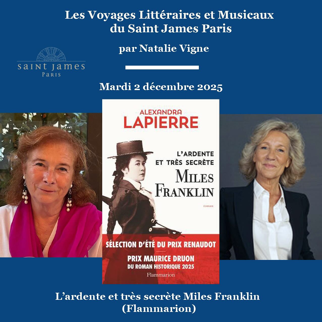 NOUVEAU RENDEZ-VOUS: LES VOYAGES LITTÉRAIRES ET MUSICAUX DU SAINT JAMES PARIS PAR NATALIE VIGNE
LE MARDI 2 DÉCEMBRE 2025 : ALEXANDRA LAPIERRE EN SERA L’INVITÉE EXCEPTIONNELLE ET ME FERA L’HONNEUR D’ÊTRE LA MARRAINE DE CE NOUVEAU FORMAT .Voici la naissance d’une nouvelle collaboration , une nouvelle aventure qui mêle la littérature et la musique qui se rencontrent à travers leurs correspondances , deux univers qui se répondent et se reflètent par leur même dynamique .
#lessoireeslitterairesdenatalie #confidenceslitteraires #salonlitteraire #litterature #litteratureetmusique #natalieinthemoodforbooks #natalievigne #confessionslittéraires #lesvoyageslittéraires #lesvoyageslittérairesmusicaux