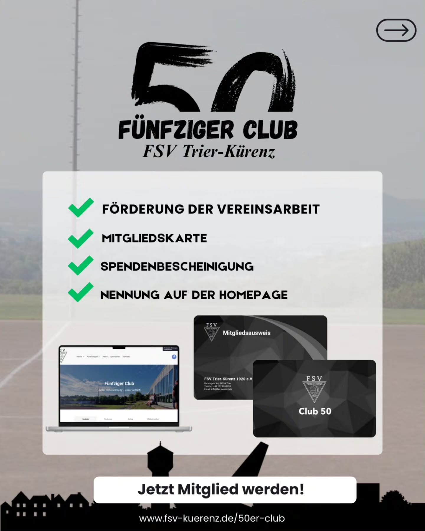 ? Die Auflösung: Es geht um unseren neuen 50er-Club!
Hinter dem Namen verbirgt sich eine ganz besondere Form der Unterstützung für den FSV Trier-Kürenz:
Mit nur 50 € im Jahr wirst du Mitglied des 50er-Clubs und Teil einer starken Gemeinschaft, die unseren Verein nachhaltig fördert ?⚽️
Das bekommst du als Mitglied im 50er-Club:
✅ Du unterstützt direkt unsere Vereinsarbeit – ob Jugend oder Senioren
✅ Deine persönliche Mitgliedskarte
✅ Eine Spendenbescheinigung fürs Finanzamt
✅ Namentliche Nennung auf unserer Homepage
Mit deinem Beitrag stärkst du nicht nur unseren Verein, sondern setzt auch ein Zeichen für Zusammenhalt und Unterstützung ??
? Werde jetzt Mitglied und erfahre mehr unter: www.fsv-kuerenz.de/50er-club
__________
#fsv #trier #kuerenz #gemeinschaft #50er #club #mitgliedskarte #release #auflösung #jugend #senioren #verein