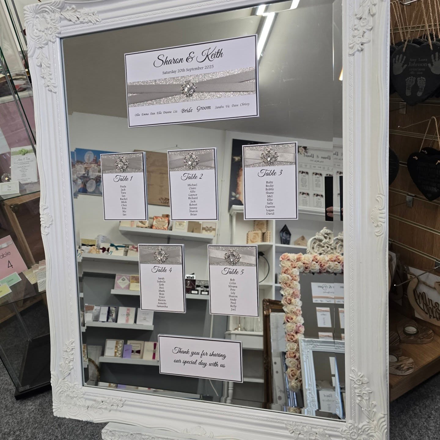 Stunning on the day Wedding Stationery in Silver, Grey and White.
#weddingstationery #tableplan #tablenumbers #placecards #silver #grey #white #embellishment #weddinginspiration
