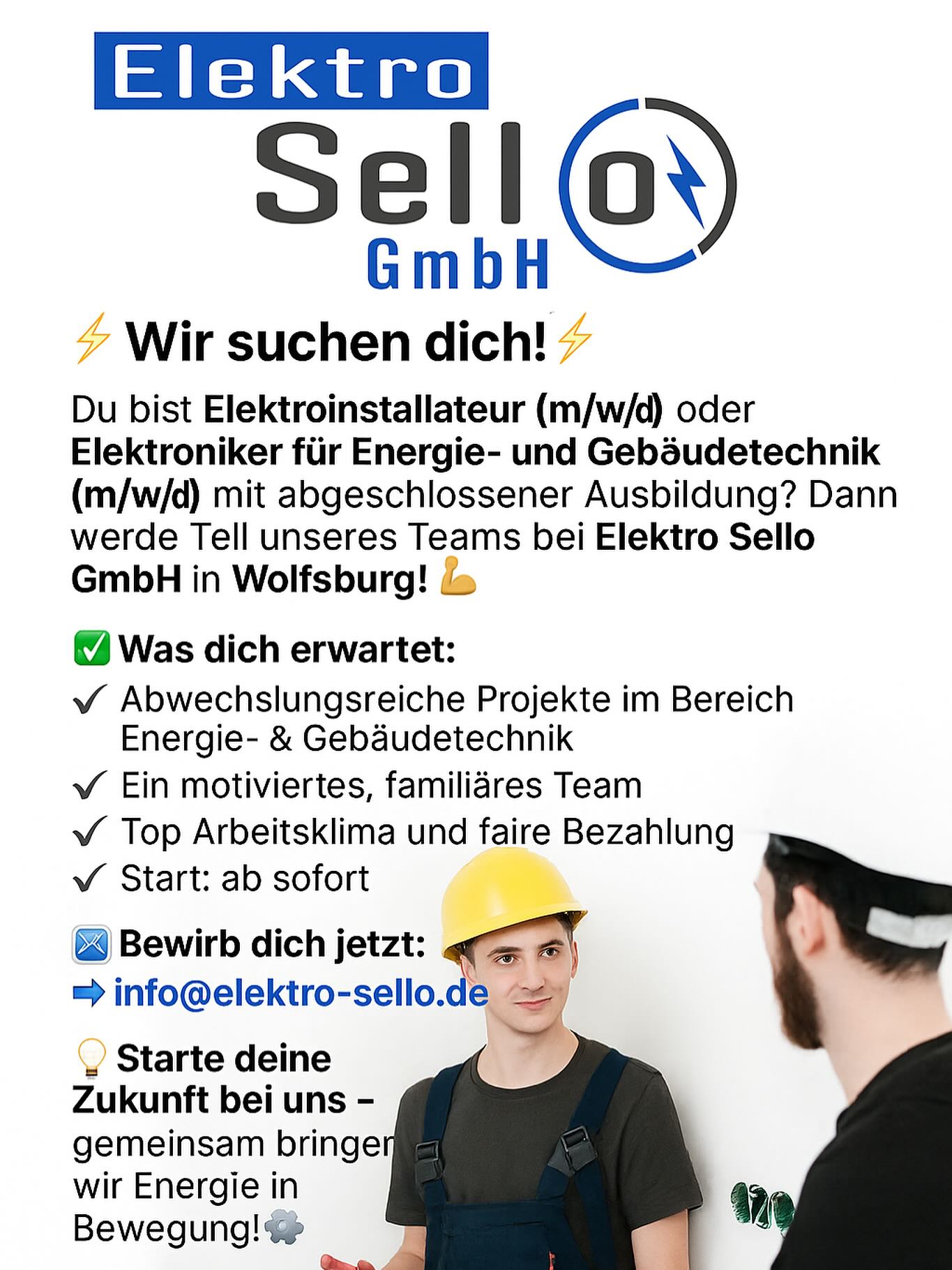 Bock auf Strom statt Stillstand? ⚡🔧
Dann komm zu uns ins Team! Wir suchen motivierte Elektriker (m/w/d), die Lust auf coole Projekte und gute Stimmung auf der Baustelle haben 💪
📩 Bewirb dich unter
info@elektro-sello.de
@elektro_sello_gmbh
#Handwerk #ElektroSello #ElektrikerGesucht #Wolfsburg #TeamSello #EnergieImBlut