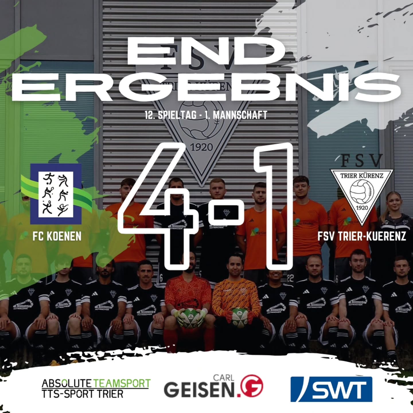 ⚪️1. Mannschaft ohne Punkte in Könen⚫️
Am gestrigen Sonntag war unsere Erste beim @fckoenen zu Gast. Von Beginn an fand die Mannschaft nicht richtig ins Spiel und lag bereits nach 22 Minuten mit 0:3 zurück. Erst danach kam man besser in die Partie und zeigte mehr Präsenz. Diese Steigerung wurde in der 30. Minute mit dem Anschlusstreffer durch Miguel zum 3:1 belohnt. Kurz darauf bot sich nach einem Fehlpass im gegnerischen Strafraum sogar die Chance auf das 3:2, doch der Abschluss verfehlte das Tor deutlich. So ging es mit 3:1 in die Pause.
Nach dem Wiederanpfiff – auch bedingt durch einige Wechsel – startete man konzentrierter und drängte auf den erneuten Anschluss. Torgelegenheiten waren vorhanden, blieben aber ungenutzt. Mit dem Schlusspfiff setzte Könen den Schlusspunkt zum 4:1.
Unterm Strich steht eine klare Niederlage, die vor allem durch die schwache Anfangsphase zustande kam, in der man sich von Könen überrollen ließ. Der Blick geht jedoch nach vorne: Zum Abschluss der Hinrunde wartet am kommenden Wochenende die Reserve der @sg_hochwald.
________
#fsv #result #trier #niederlage #bericht #kopfhoch #immerweiter #oneteam