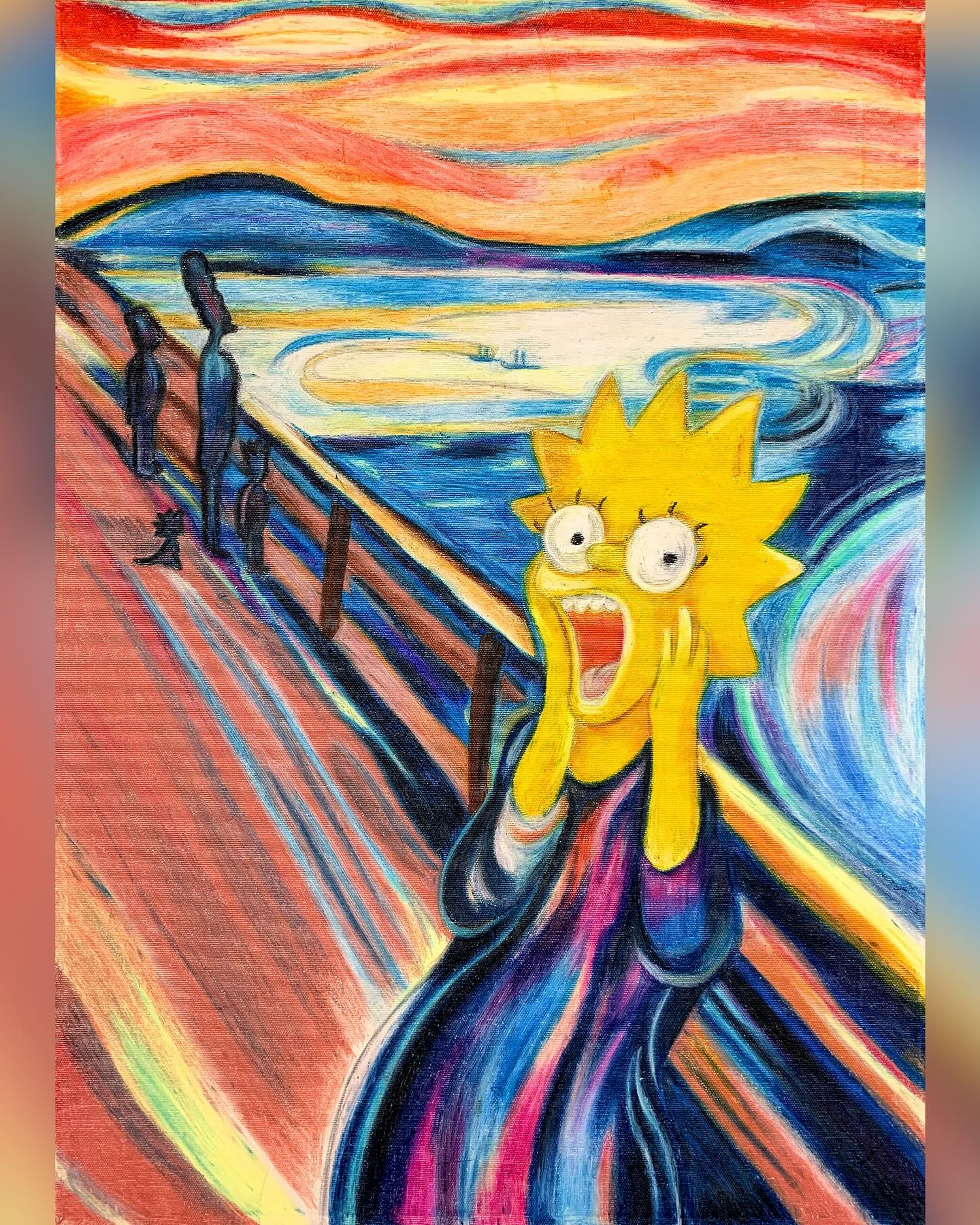 ? Throwback for Halloween ?
Here’s a piece from my early 2000s archive: “Lisa’s Scream” – a Simpsons parody of Edvard Munch’s iconic painting, created with Faber-Castell oil pastels on canvas (50 × 70 cm).
Munch’s original has always been one of my favorite paintings, and reimagining it with Lisa Simpson felt like the perfect blend of existential drama and pop culture absurdity.
As Halloween creeps closer, I thought it was the right moment to let her scream again.
If you’re interested in the original artwork, feel free to reach out.
#HalloweenArtwork #SpookyArt #LisaSimpson #TheScream #EdvardMunch #SimpsonsArt #OilPastelArt #OilPastelDrawing #MadeWithFaberCastell #ArtOnCanvas #Topenga #TopengaArt #CreepyCuteArt #PopCultureArt #ArtCollectorWorld