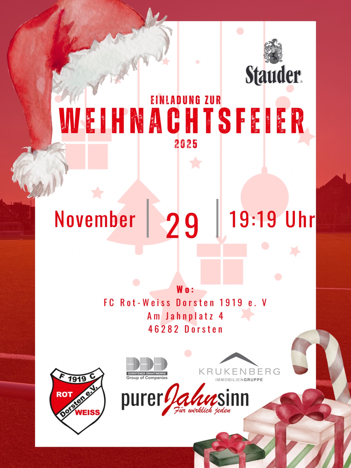 ?⚪ SAVE THE DATE!
29.11.2025 – 19:19 Uhr
Im Vereinsheim heißt es wieder:
✨ Spieler des Jahres (1., 2. und Ü32 Mannschaft)
? Ugly Weihnachtssweater-Party – kommt im schlimmsten Pulli!
? BINGO – mit tollen Preisen!
Eingeladen sind:
? Spieler
? Betreuer
❤️ Fans
… einfach alle, die Rot-Weiss leben!
?? Speisen & Getränke jeweils nur 2,00 € ?
Perfekt für einen gemütlichen, lustigen Abend in rot-weißer Runde!
? Vereinsheim
Wir freuen uns auf euch ?⚪?
#rwd #rwdorsten #purerjahnsinn #weihnachten #weihnachtsfeier #christmastime #christmasparty #party #thankful #dorsten