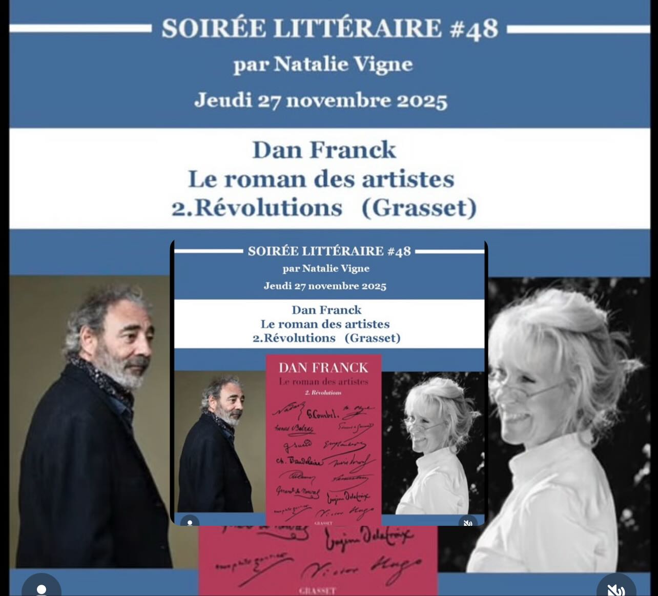 PROCHAINE SOIRÉE LITTÉRAIRE DU JEUDI 27 NOVEMBRE 2025 AUTOUR DE DAN FRANCK ET DE SON DERNIER OPUS : LE ROMAN DES ARTISTES 2.RÉVOLUTIONS (GRASSET )
#lessoireeslitterairesdenatalie #confidenceslitteraires #salonlitteraire #litterature #litteratureetmusique natalieinthemoodforbooks natalievigne confessionslittéraires