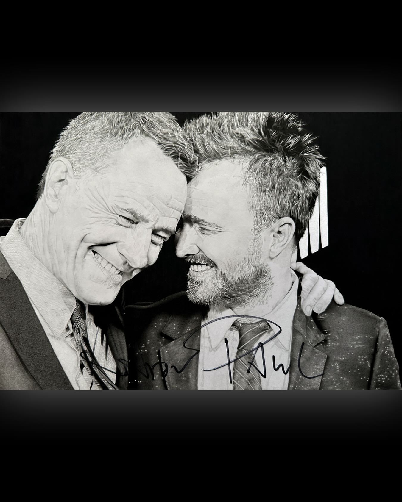 I am delighted to present my new pencil drawing, Amiciata. The artwork portrays actors Bryan Cranston and Aaron Paul – not only celebrated co-stars, but also true friends in real life.
Their close and affectionate bond inspired the title Amiciata, the Latin word for friendship. This drawing is meant as a symbol of everything we share with a genuine friend: joy and sorrow, love and loss, and the unwavering support of someone who stands by us no matter what.
Amiciata was created with Pitt Graphite Matt pencils by Faber-Castell on Hahnemühle Bristol paper (250 gsm).
Dimensions: 29.7 × 21 cm.
Signed by Aaron Paul.
#AaronPaul #BryanCranston #BreakingBad #PencilDrawingArt #PencilPortraits #GraphiteArt #RealisticDrawings #PittGraphiteMatt #FaberCastellPencils #Hahnemühle #HahnemühlePaper #Topenga #TopengaArt