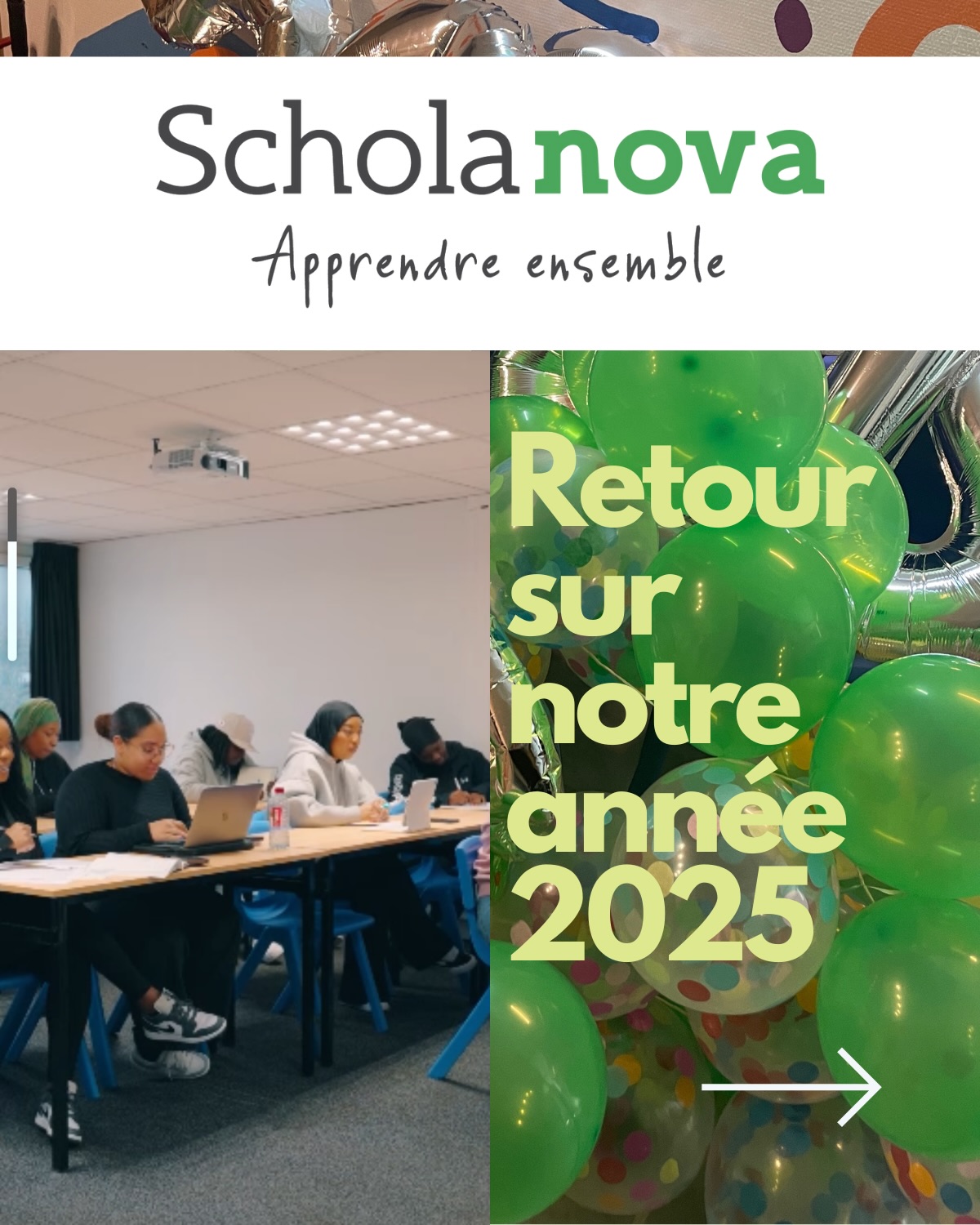 ✨ 2025 chez Schola Nova, c’est… des projets, des défis, des prises de parole, des rencontres et beaucoup de collectif.
Tout au long de l’année, nos apprenants ont grandi, osé, expérimenté et construit leur avenir, accompagnés par des équipes engagées et des partenaires impliqués.
➡️ Swipez pour revivre quelques temps forts de 2025.
Merci aux étudiants, formateurs, intervenants et partenaires pour leur confiance et leur engagement. Nous vous souhaitons à toutes et tous une très belle année, pleine de projets, d’apprentissage et d’opportunités.
#ScholaNova #Alternance #CFA #InsertionProfessionnelle #esus