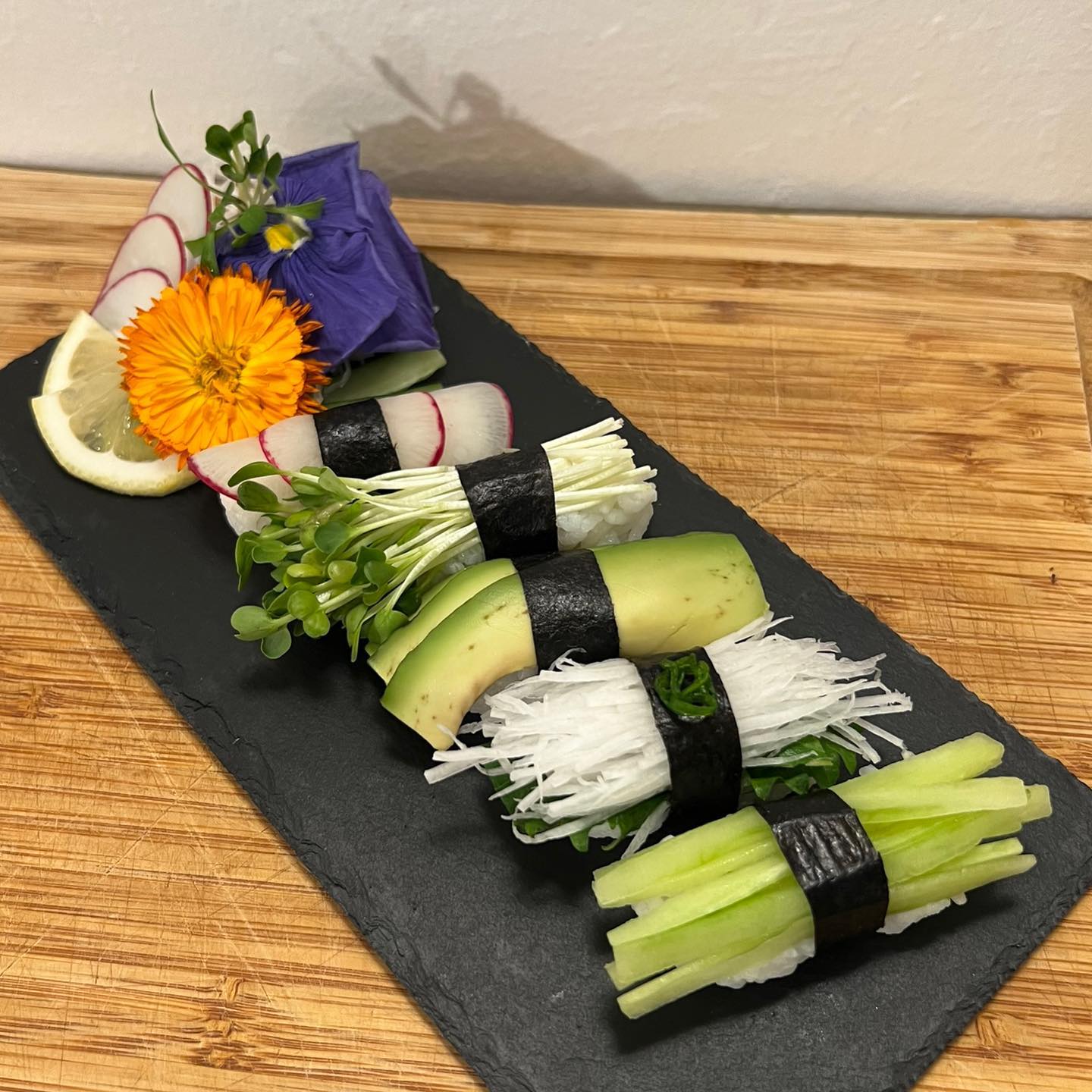 Vegetable Nigiri Assortment.
Made with Baby Red Radish, Kaiware (White Radish Sprouts), Avocado, Japanese Diakon (White Radish), Oba (Japanese Mint Leaf), & Japanese cucumber!
Need A Private Sushi Chef???
My name is Julian & I specialize in providing a private Omakase (Chef’s Choice) experience throughout Southern California!
I mainly work around my own interpretation of traditional Japanese sushi with a slight hint of French & Peruvian inspired flavors!
Follow me @asurfersushichef??♂️
Check out my website: www.asurfersushichef.com?
(Link In Bio)⬆️?
Available for small private events hosted in Santa Barbara, Ventura, Los Angeles, Orange, and San Diego County!
**If given at least a month’s notice, I may be able to travel up to Central and Northern California. Please don’t hesitate to ask!
Please DM me for menu inquiries or any other questions!
#asurfersushichef #sushi #nigiri #sashimi #maki #omakase #sushicatering #sushichef #michelinguide #freshfish #surfing #privateomakase #veggiesushi