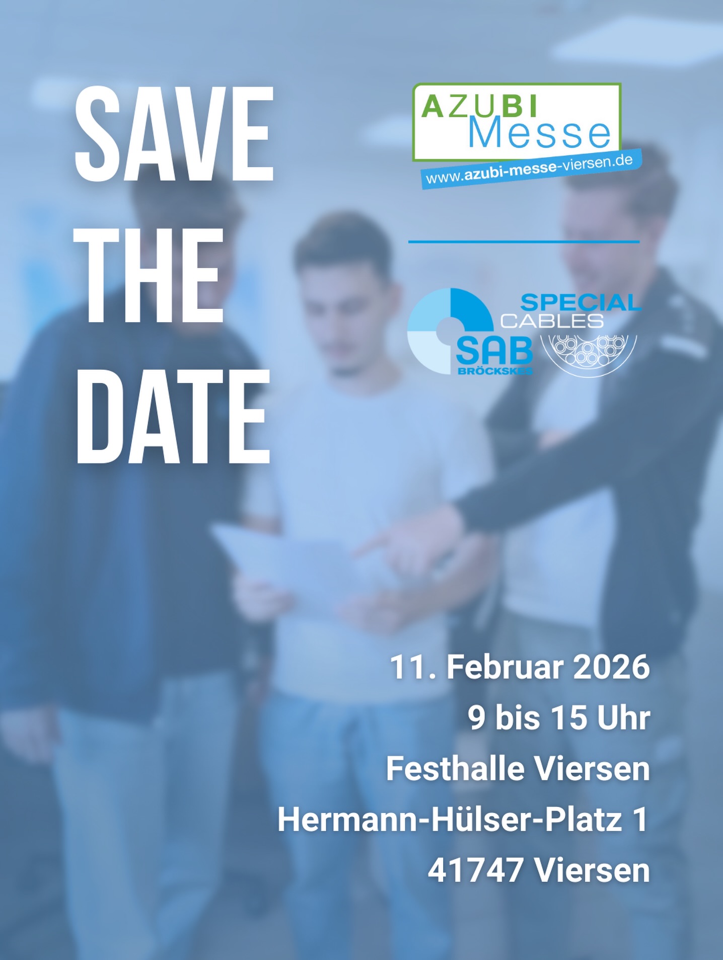 SAVE THE DATE!
Suchst du nach einer Ausbildungs- oder Praktikumsstelle oder nach einem Unternehmen für ein Duales Studium?
Dann kannst du uns am Mittwoch, den 11. Februar wieder auf der Azubi-Messe in der Viersener Festhalle treffen und dich von uns überzeugen, dass wir der perfekte Ausbildungsbetrieb mit dem richtigen Ausbildungsberuf für dich sind! 💯✨
Komm doch vorbei👋🏻
Wir freuen uns dich am Stand 25/26 kennenzulernen!
#festhalleviersen #ausbildung #industriekaufleute #maschinenundanlagenführer #azubimesse