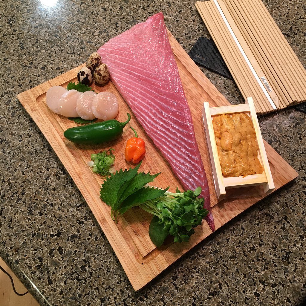 This is a fresh loin of bluefin tuna belly (Toro) caught off of San Diego from @catalinaoffshoreproducts! I also stopped by @nijiya__market and picked up some Santa Barbara Uni, Quail Egg, and raw scallops (Hotate) harvested in the Hokkaido prefecture of Japan!
Need a private sushi chef???
My name is @julianparks_ and I specialize in providing an Omakase (Chef’s Choice) experience throughout Southern California!
I mainly work around my own interpretation of traditional Japanese sushi with a slight hint of Parisian & Peruvian inspired flavors!
Follow me @asurfersushichef???♂️
Check out my website: www.asurfersushichef.com?
(Link In Bio)⬆️?
Available for small private parties hosted in Santa Barbara, Ventura, and Los Angeles County!
**(4 Person Minimum)
**Within the next few months, I’ll also be able to work down in San Diego and Orange County for the holiday season!?☃️
Please DM me for menu inquiries or any other questions!
#asurfersushichef #sushi #sashimi #maki #omakase #sushicatering #sushichef #freshfish #privateomakase #hotate #blufintuna #uni
