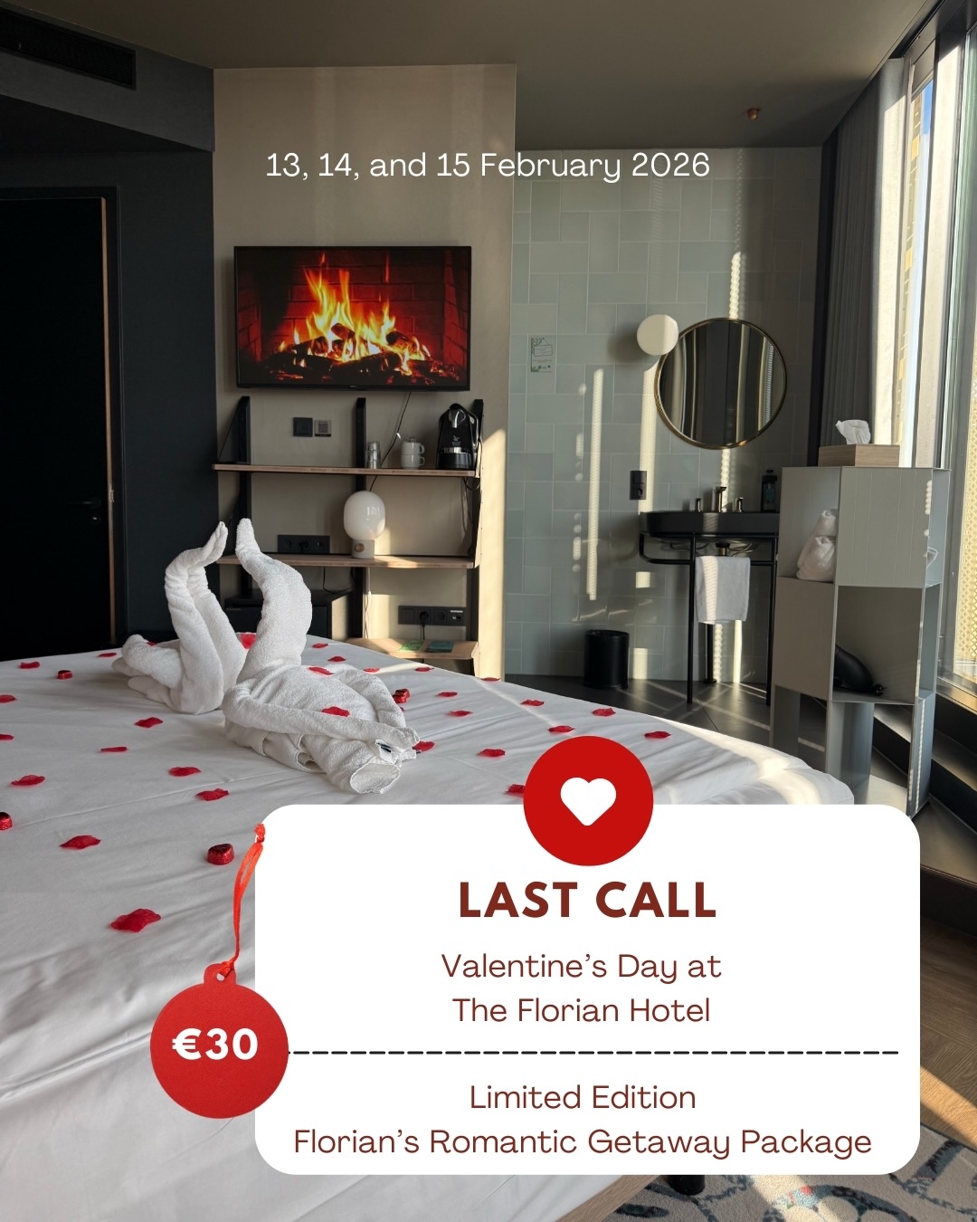 ? Just one day to go until Valentine’s Weekend! ?
Still no plans? This is your sign.
Surprise your loved one with the perfect escape to relax, reconnect, and truly enjoy time together.
Introducing Florian’s Romantic Getaway ❤️
For just €30, enjoy:
? A romantic room with rose petals, balloons & heart-shaped chocolates
? Two glasses of prosecco/wine (alcohol-free available)
?♀️ Bathrobes, slippers & 1-hour private sauna for two
⏰ Late check-out at 13:00 + free parking
? Available: 13–15 February 2026
? Book now via the link in our bio
✨ The perfect last-minute romantic surprise.
#ValentinesAtTheFlorian #RomanticGetaway #LoveStay #CouplesEscape #ValentinesWeekend