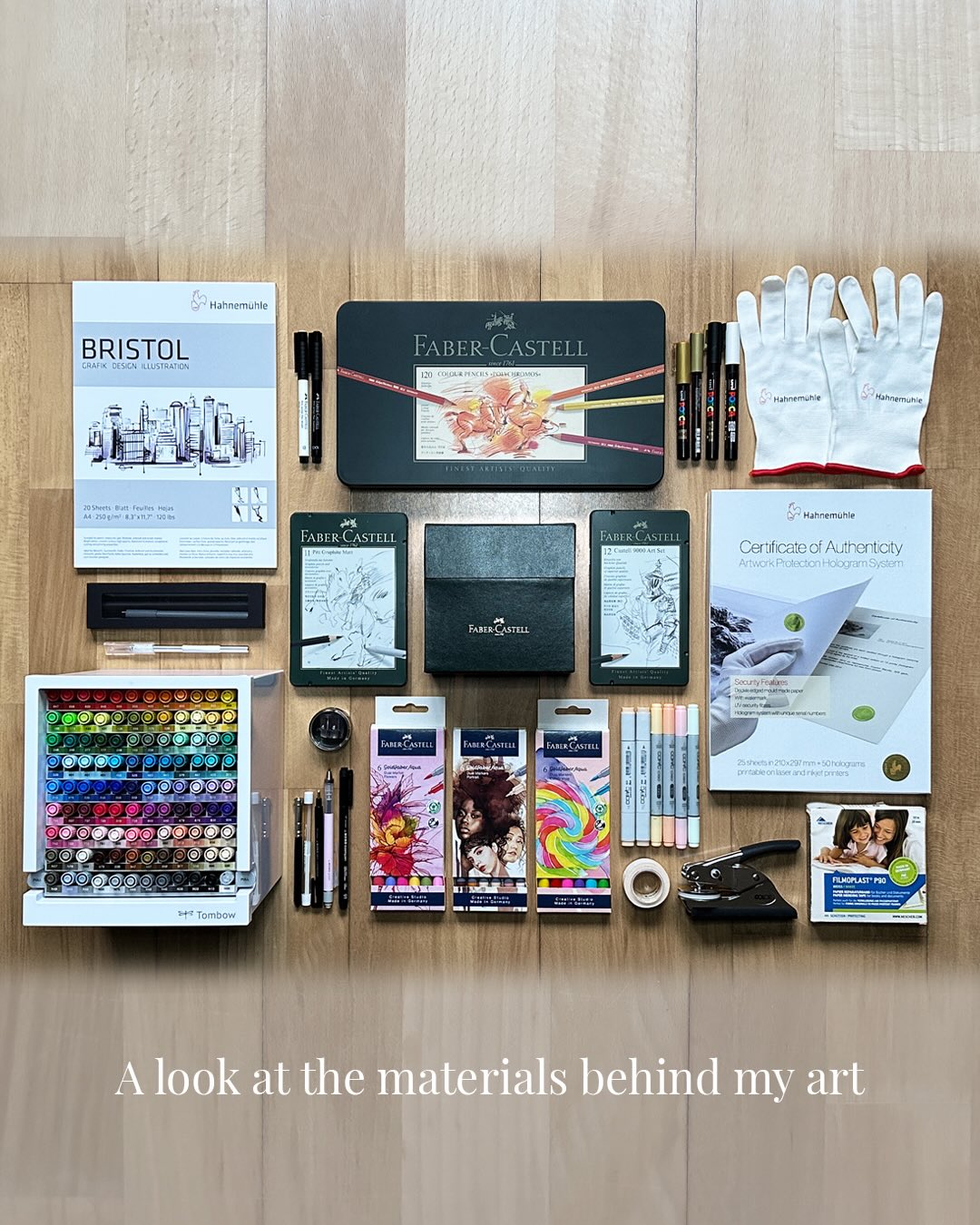 My studio essentials.
Every artwork I create — whether realistic portrait or mixed media illustration — begins with these tools.
From graphite to gold accents, from sketch to FineArt print: this is the material foundation behind my work.
I’ll be introducing each item in detail through a new story series — now saved as a Highlight.
Swipe through to explore the tools I trust. And if you’re an artist too: feel free to save this post for reference.
#ArtMaterials #ArtTools #ArtSupplies #DrawingTools #Hahnemühle #FaberCastellPolychromos #PittArtistPen #TombowBrushPen #CopicMarker #CopicCiao #PoscaArt #Topenga #TopengaArt