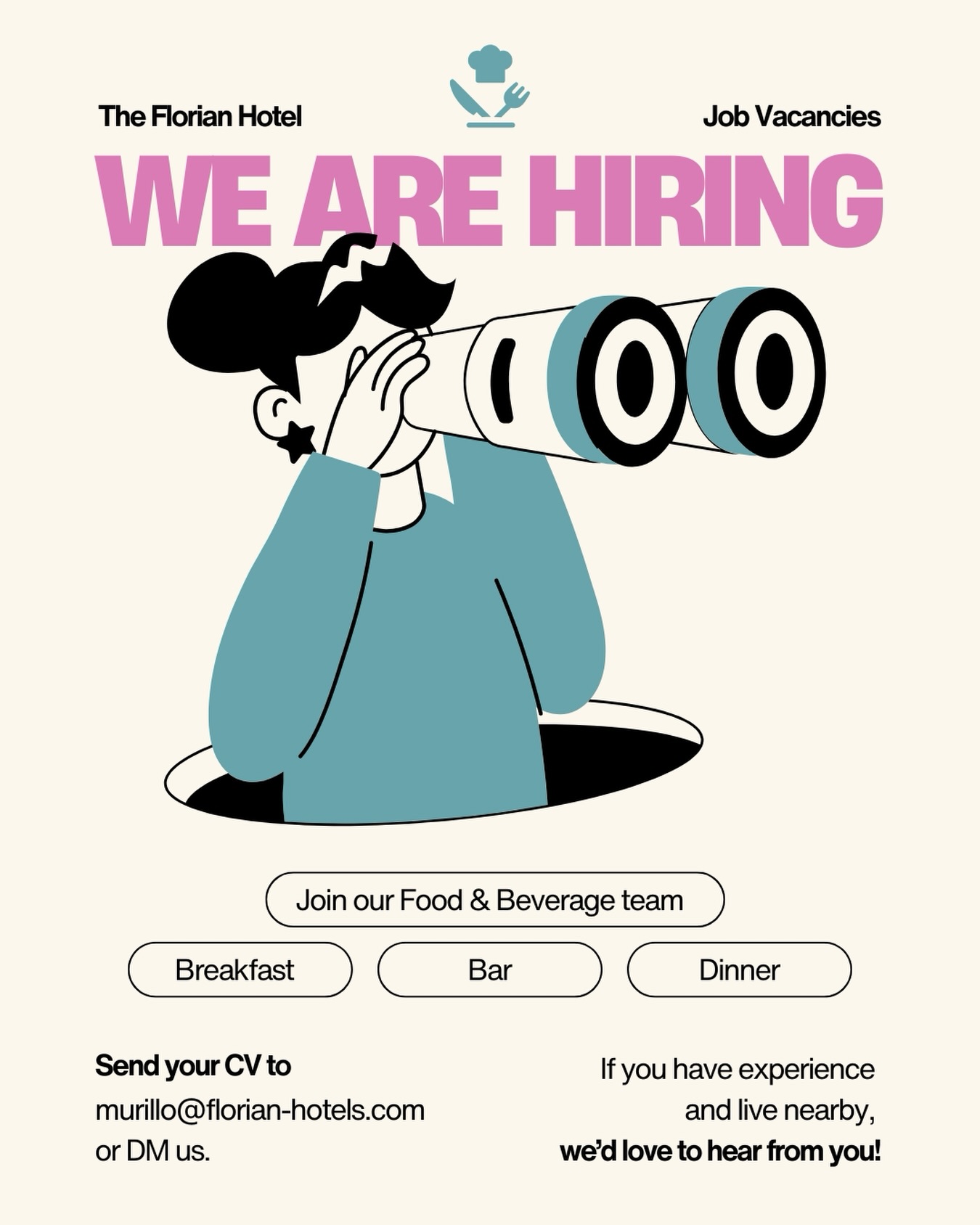 We’re Hiring! ?
Join our Food & Beverage team at The Florian Hotel – breakfast, bar, or dinner shifts! ???️
Do you have experience and live nearby? Or do you know someone from the area looking for a fun and dynamic job? We’d love to hear from you!
? Send us a DM or email your CV to murillo@florian-hotels.com
Come be part of our team and help us create amazing experiences for our guests! ✨
#NowHiring #FoodAndBeverage #HoofddorpJobs #JoinOurTeam #HospitalityJobs