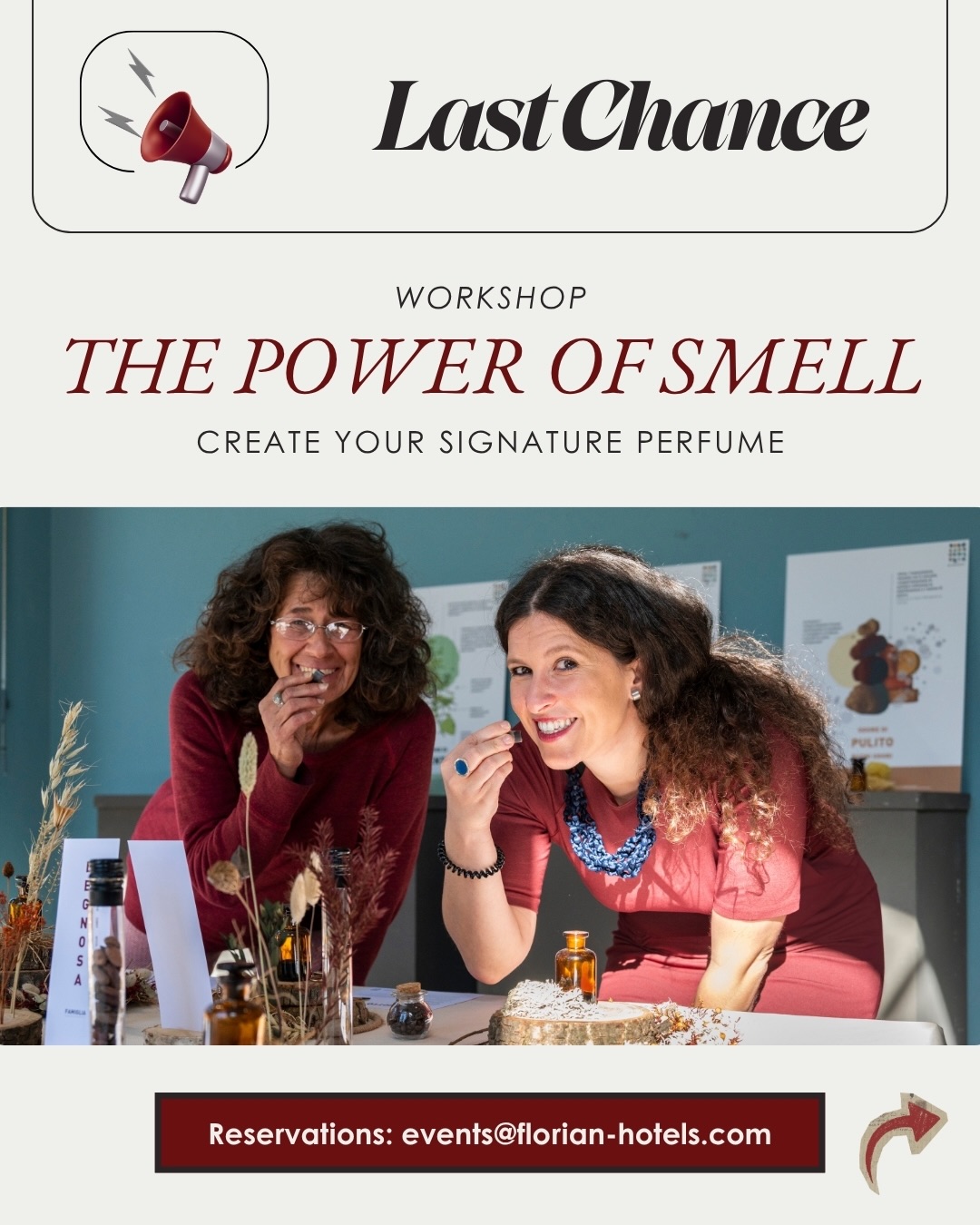 LAST CALL ⚠️ Don’t miss out!
In case you haven’t seen it yet — soon we’re hosting a truly special experience at The Florian Hotel…
A multisensory perfume workshop where scent, emotion, and space come together. Guided in English by olfactory expert Emanuela Mezzolani and interior designer Sara Fontana, you’ll discover fragrance notes, explore natural essences, and create your own 30 ml signature perfume. ??
? Saturday, April 11, 2026
⏰ 15:00 – 17:30
? €55 per person (including coffee & tea)
? The Florian Hotel, Hoofddorp
This is your last chance to join!
Reserve now via events@florian-hotels.com
and we’ll send you all the details.
Treat yourself to a moment of creativity, relaxation, and a scent that is uniquely yours. ?
#PerfumeWorkshop #LastCall #Events #WellnessExperience #MultisensoryExperience