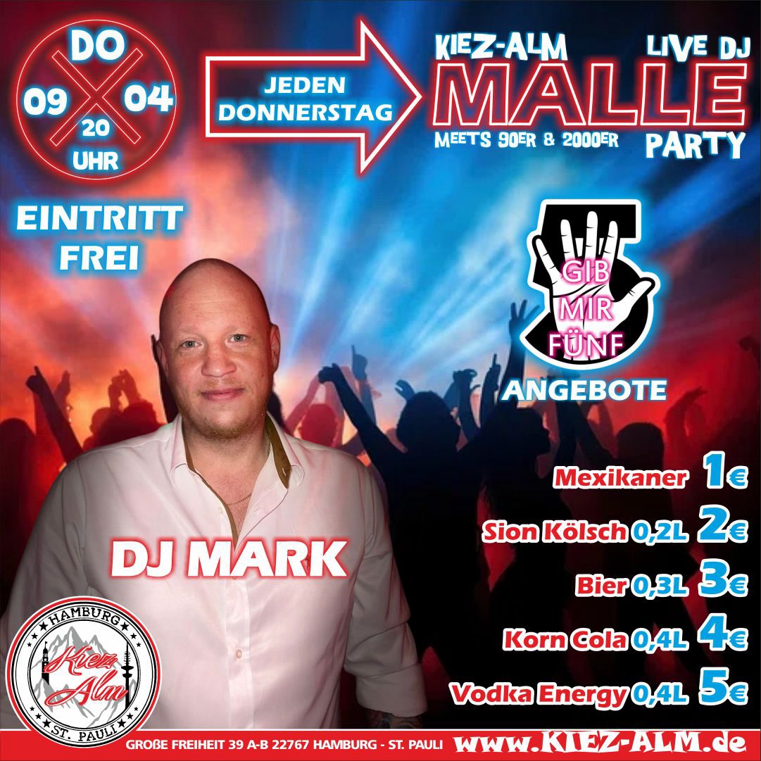 🤩 UNSER APRIL PROGRAMM 🍺 IN DER KIEZ ALM HAMBURG 🚀
🎂 DO 02.04 @inkasso.ingo + FRIENDS BIRTHDAY BASH
🎙️ FR 03.04 @desireehansen - @jerryjane._ @djxaver_official
⚽️ SA 04.04 HSV PUBLIC VIEWING
🎙️ SA 04.04 @frenzy_offiziell & @laser_piet -@djxaver_official
🎧 SO 05.04 @justinpollnik
🍺 DO 09.04 GIB MIR FÜNF MALLE PARTY
🎙️ FR 10.04 @tobi_torpedo_offiziell & @alyss_amelody
🎙️ SA 11.04 @minnierock
⚽️ SO 12.04 HSV PUBLIC VIEWING
🍺 DO 16.04 GIB MIR FÜNF MALLE PARTY
🍺 FR 17.04 FREAKY FRIDAY @carsten.jahnke.dj
⚽️ SA 18.04 HSV PUBLIC VIEWING @hanserautisch
🎙️ SA 18.04 @buddyoguenofficial
🍺 DO 23.04 GIB MIR FÜNF MALLE PARTY
🎙️ FR 24.04 @malle_rambo_official
⚽️ SA 25.04 HSV PUBLIC VIEWING
🎙️ SA 25.04 @jack_gelee
🕺 DO 30.04 TANZ IN DEN MAI @dj_marco_meibom
@dj_gary_offiziell
@dj_marco_meibom
@carsten.jahnke.dj
@mona_milaj
@milkauluemmel
@marknightish
WIR SIND PARTY ‼️
Komm in dein #lieblingsclub
#kiezalmhamburg #kiezalm