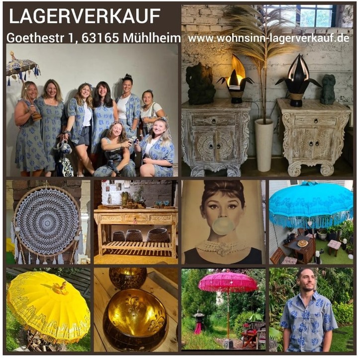 Am Samstag 03.August 11 bis 18 Uhr
Goethestr. 1, 63165 Mühlheim
#wohnsinn #bali #makramee #boho #lagerverkauf #bembel #gartenschirm #balischirm #kommode #teak #nowaste #fairtrade #seide #bembelbatik #bembel #traumfänger #dreamcatcher #lagerverkauf