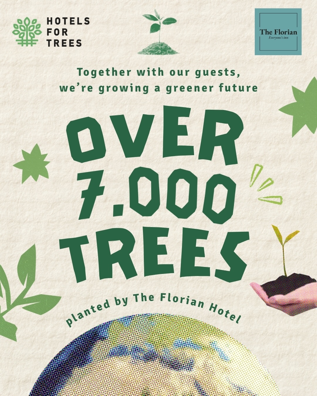 7.000 trees and counting ??
Through the @hotelsfortrees program, every guest who chooses to skip daily room cleaning helps contribute to a meaningful environmental impact.
Together, we are proud to have now passed more than 7.000 trees planted by The Florian Hotel — a milestone that reflects the power of small, conscious choices.
Thank you to all our guests for being part of this initiative.
#Sustainability #ResponsibleHospitality #HotelsForTrees #TreesForAll #GreenHospitality