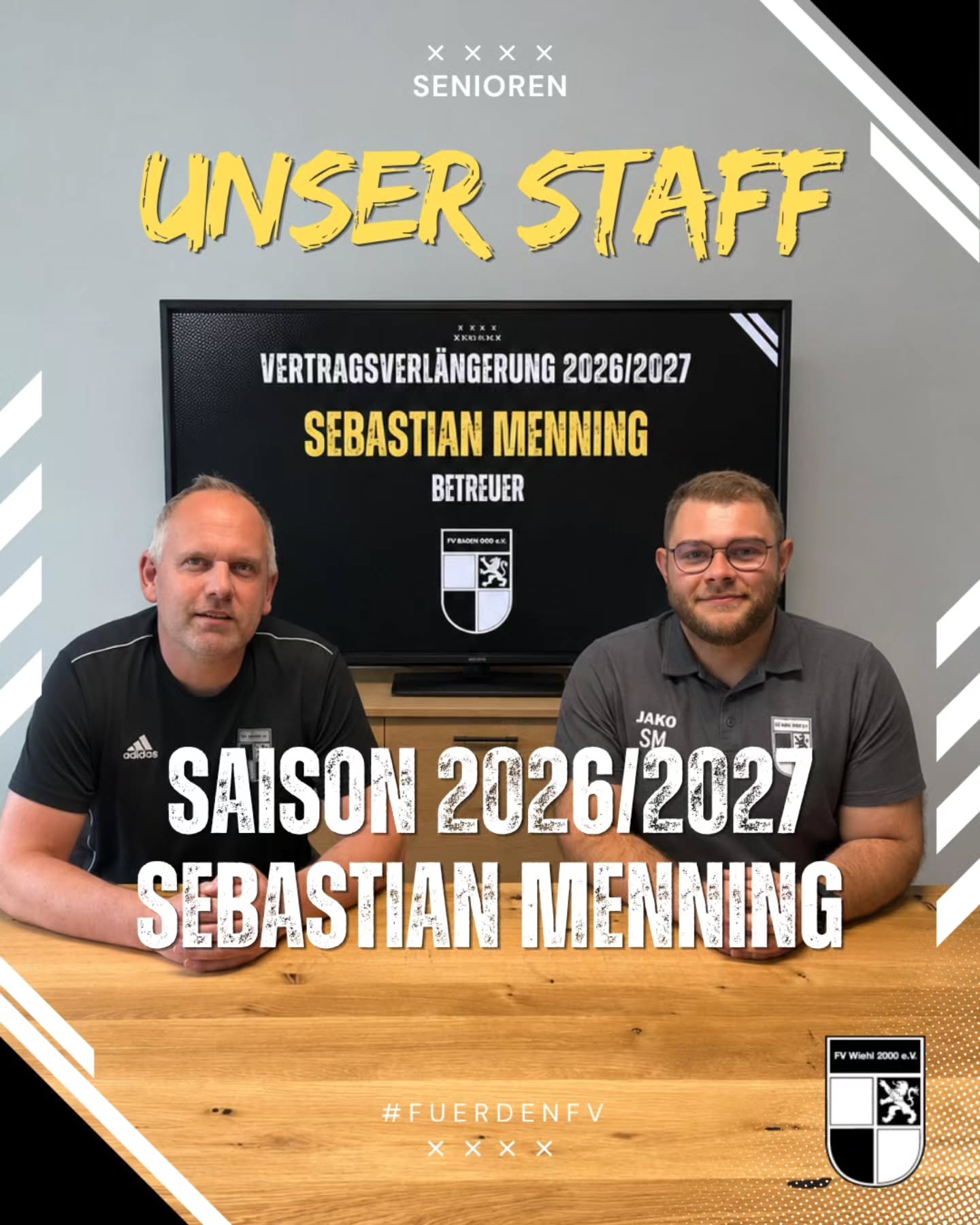 ◻️◼️ Verlässliche Unterstützung im Hintergrund!
Der FV freut sich, dass Betreuer Sebastian Menning auch in der kommenden Saison Teil des Teams hinter dem Team bleibt. ??
Mit seinem Einsatz und seiner Hilfsbereitschaft unterstützt Sebastian unsere Mannschaft Woche für Woche und trägt dazu bei, dass rund um den Spielbetrieb vieles reibungslos funktioniert. Dafür sagen wir Danke! ??
Schön, dass du weiterhin dabei bist, Sebastian! ?
#fuerdenfv #mitdemloewenaufderbrust #weilwirdichlieben