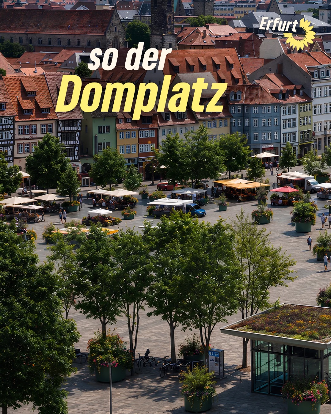 So könnte der Anger aussehen…oder der Domplatz…🌳🌿
Wie wollen wir Erfurt vor Hitze schützen?
Was haltet ihr von mehr Begrünung?
Wo braucht es mehr Bäume, Schatten, Pflanzen und Trinkmöglichkeiten?
Was wäre euch dabei besonders wichtig?
Passt bei der Hitze auf euch auf. Hitzeschutz ist Gesundheitsschutz.
#erfurt #grüneerfurt #hitzeschutz #grünwirkt #menschenschutz
